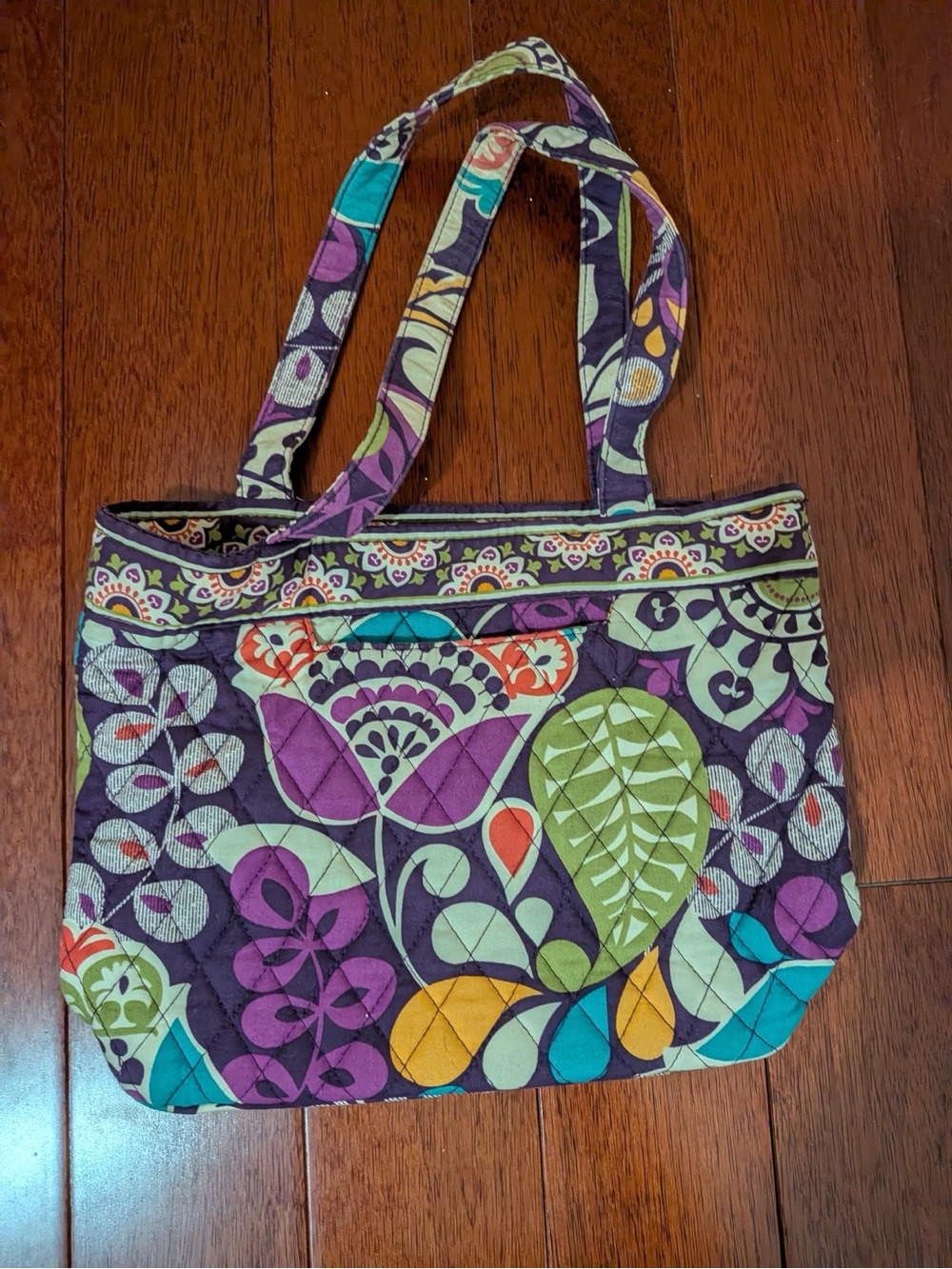 Vera Bradley Purple Green Multicolor Floral Quilted Shoulder Tote Bag